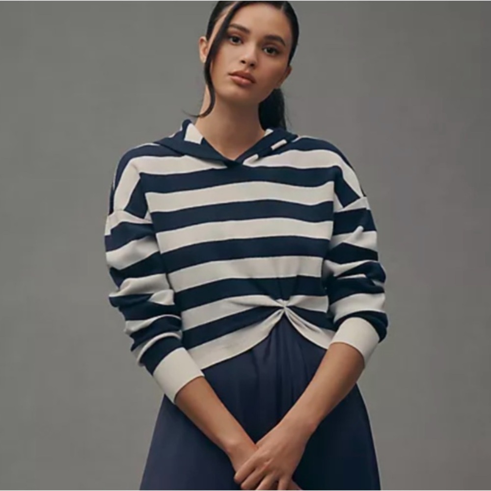 Anthropologie Navy & White Striped Gemini Twofer Sweater